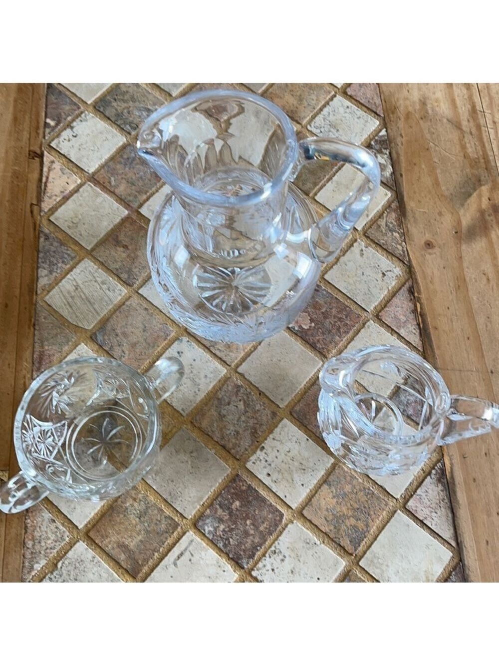 Crystal jug, creamer and sugar bowl set.